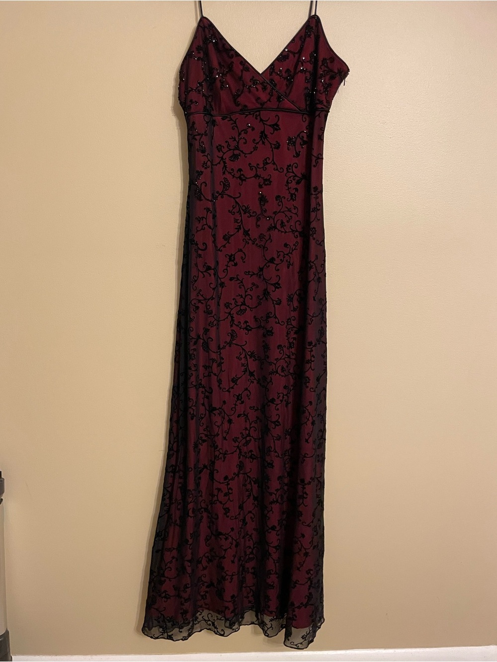 Y2K Vintage maroon Black Floral Burnout Velvet Beaded Fairy Whimsygoth Gown 8